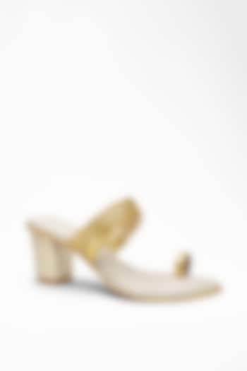 White Anti-Slippery Rubber Metallic Strap Block Heels by Signature Sole