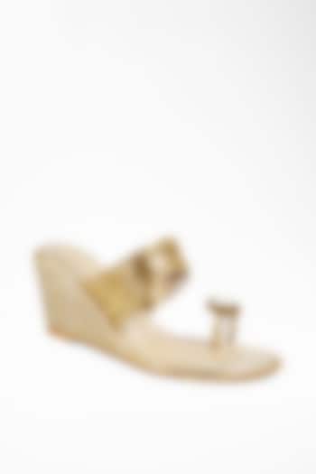 Gold Anti-Slippery Rubber Metallic Strap Wedges by Signature Sole