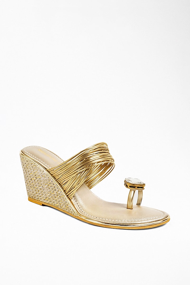 Gold Anti-Slippery Rubber Metallic Strap Wedges by Signature Sole