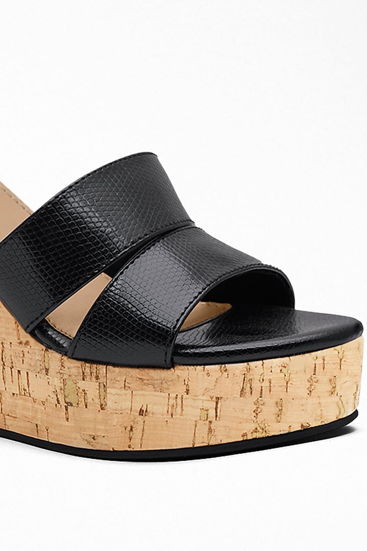 Black Anti-Slippery Rubber Cork Wedges by Signature Sole at Pernia's Pop Up Shop