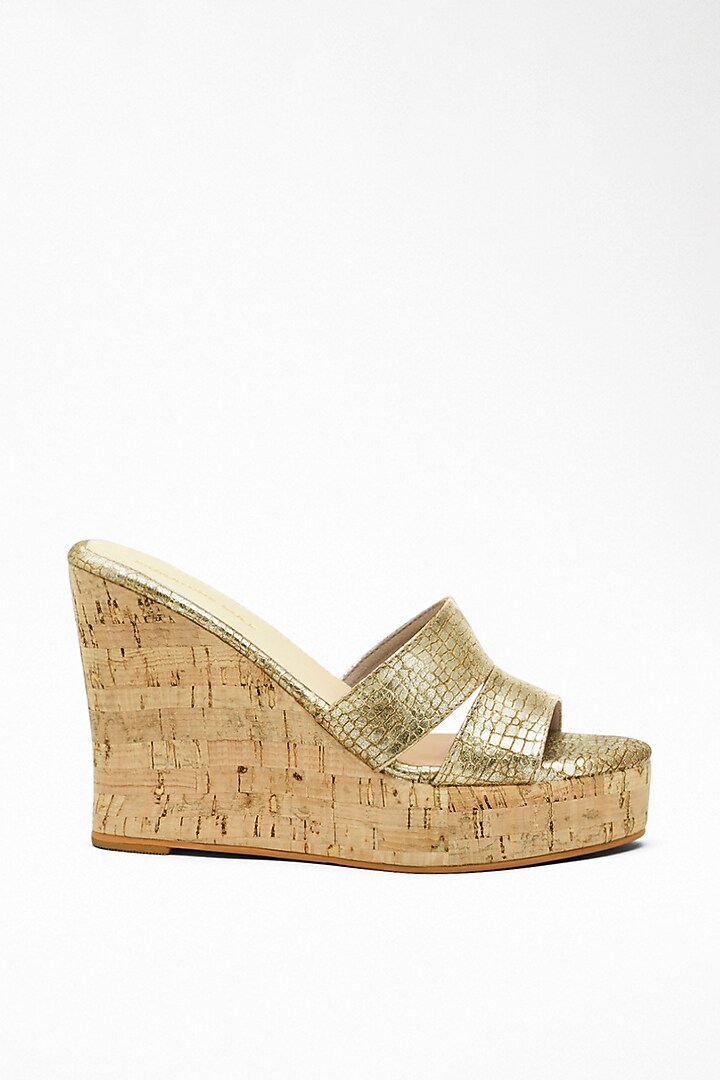 Gold Anti-Slippery Rubber Cork Wedges by Signature Sole at Pernia's Pop Up Shop
