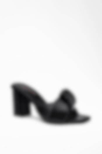 Black Anti-Slippery Rubber Nappa Criss-Cross Strap Block Heels by Signature Sole