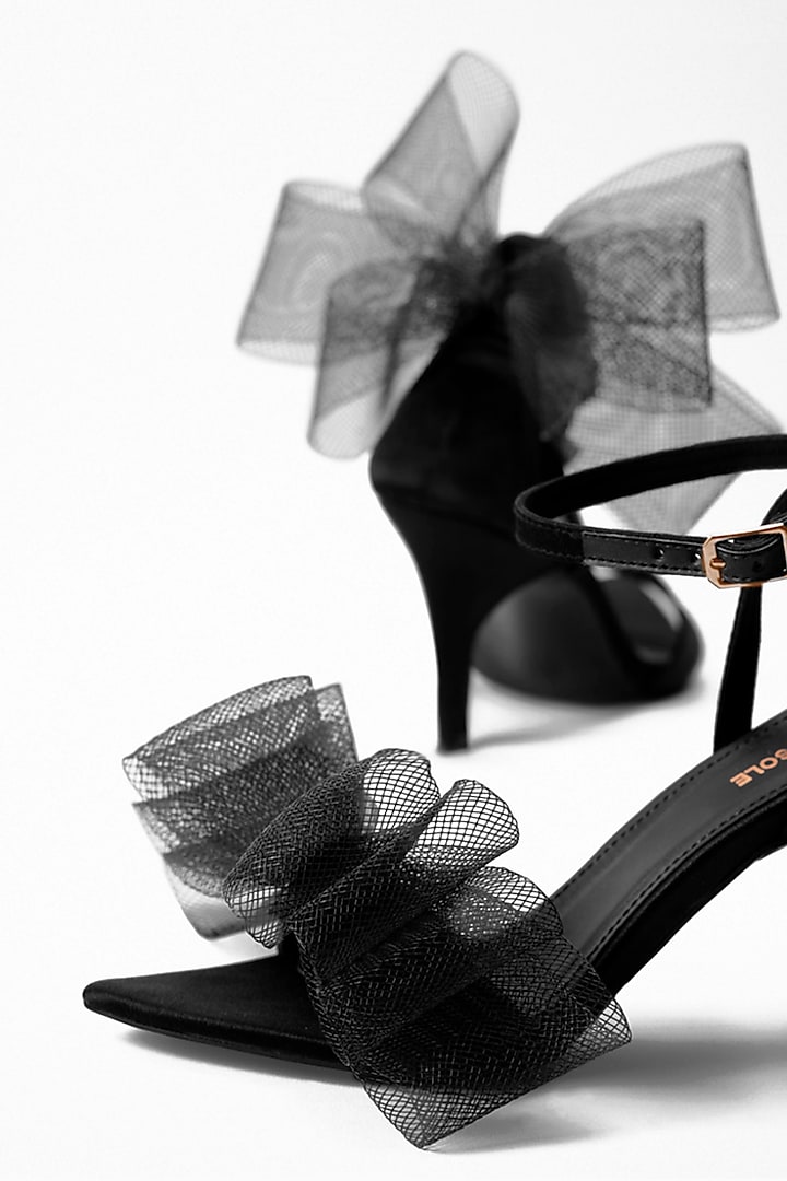 Black Anti-Slippery Rubber Bow Pencil Heels by Signature Sole