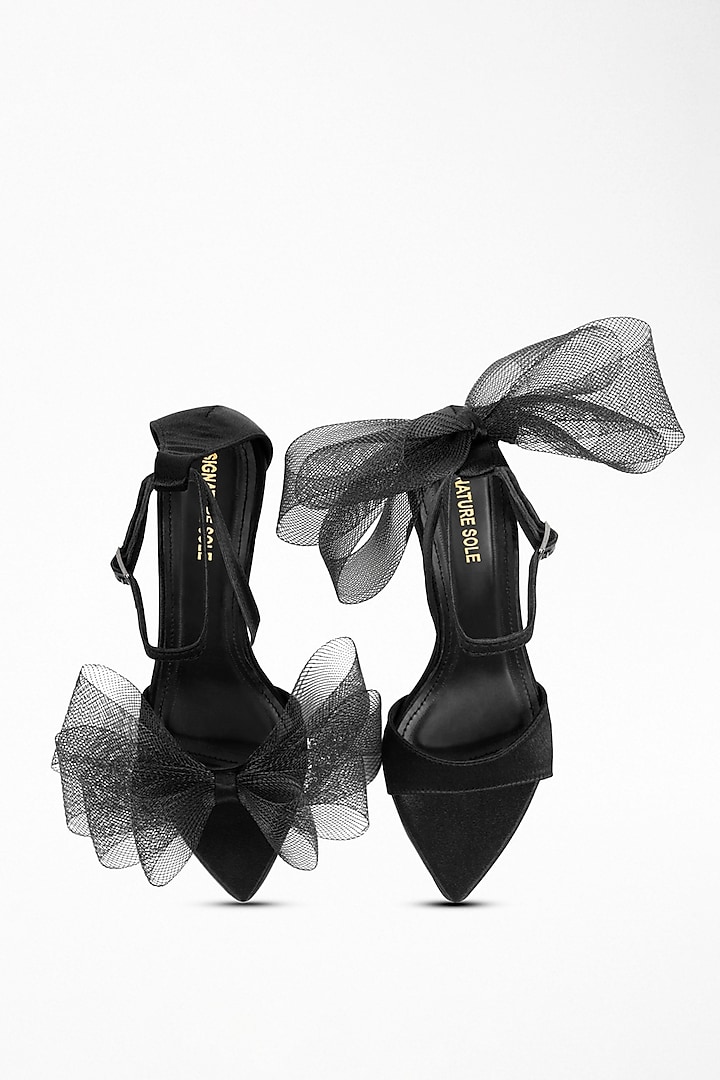 Black Anti-Slippery Rubber Bow Pencil Heels by Signature Sole at