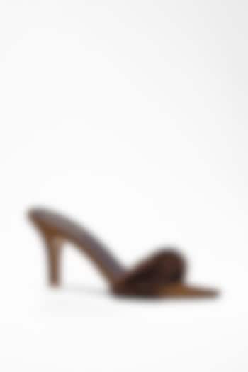 Brown Anti-Slippery Rubber Faux Fur Strap Pencil Heels by Signature Sole
