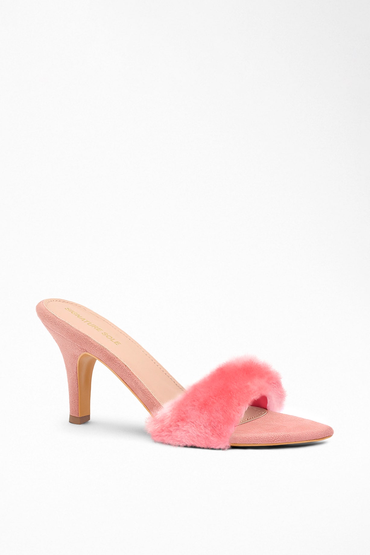 Kitten Heel Furry Heeled Slippers Black Soft Fur Pearl Kitten Heels