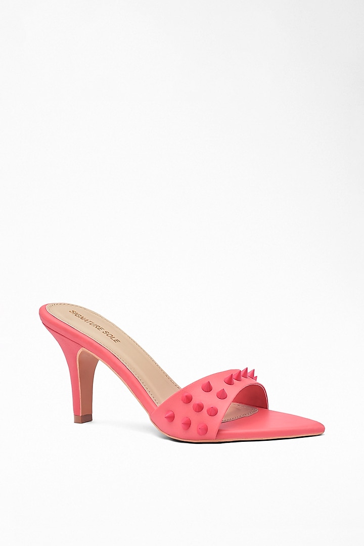 Pink Anti-Slippery Rubber Studded Strap Pencil Heels by Signature Sole