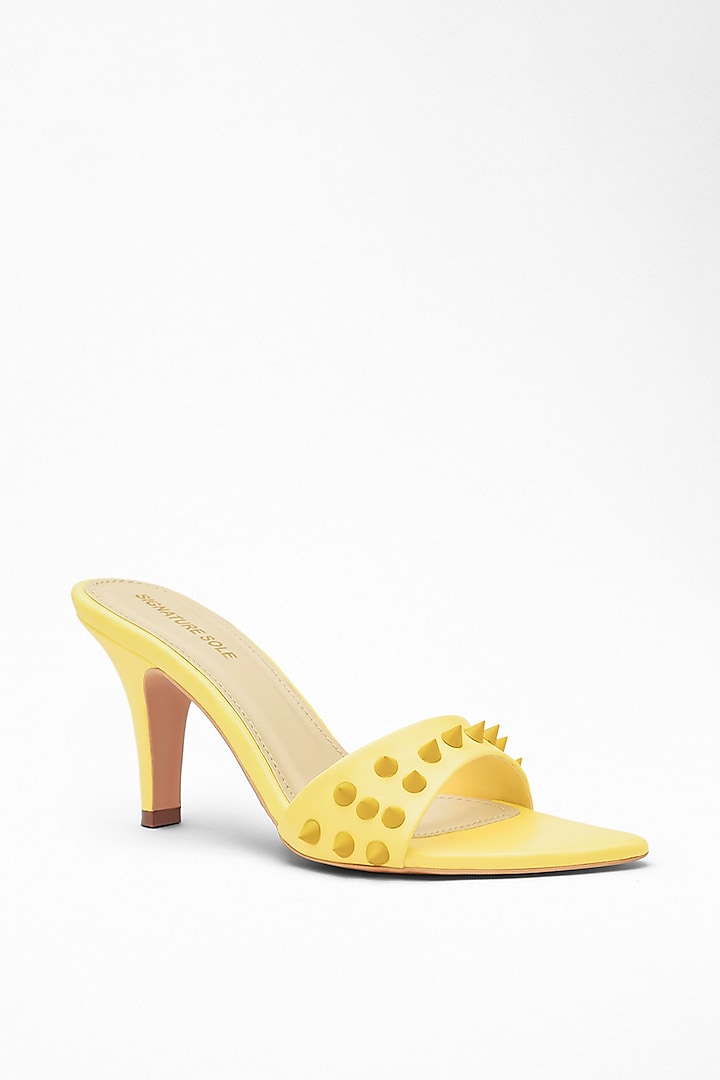 Yellow Anti-Slippery Rubber Studded Strap Pencil Heels by Signature Sole