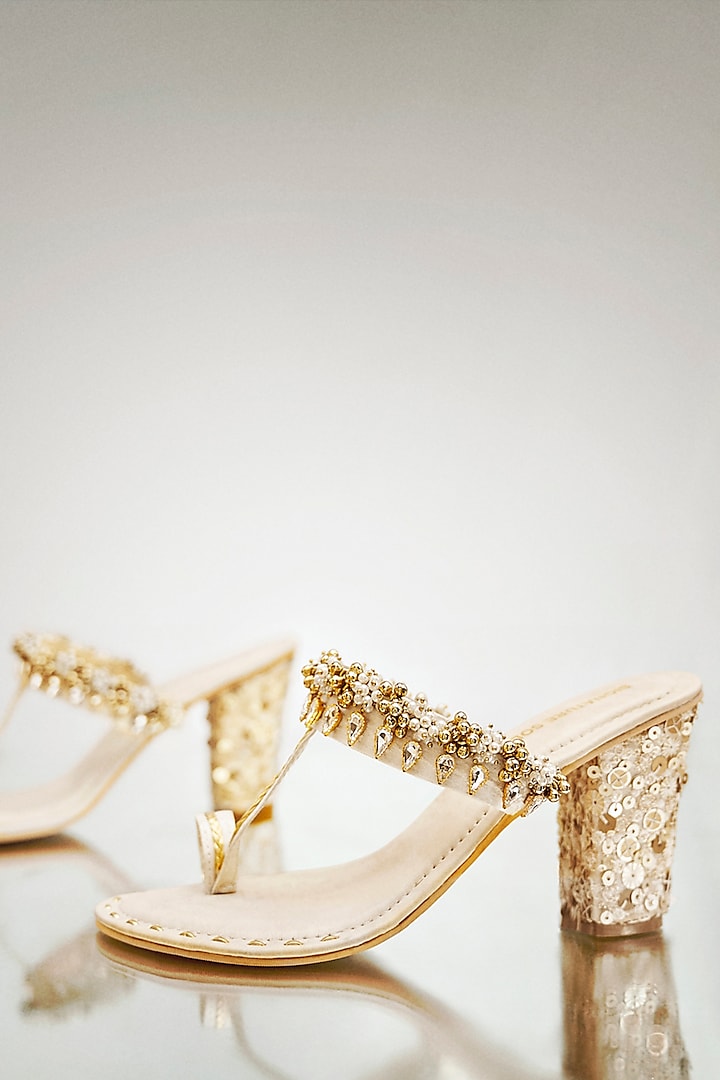 White Anti-Slippery Rubber Embroidered Block Heels by Signature Sole