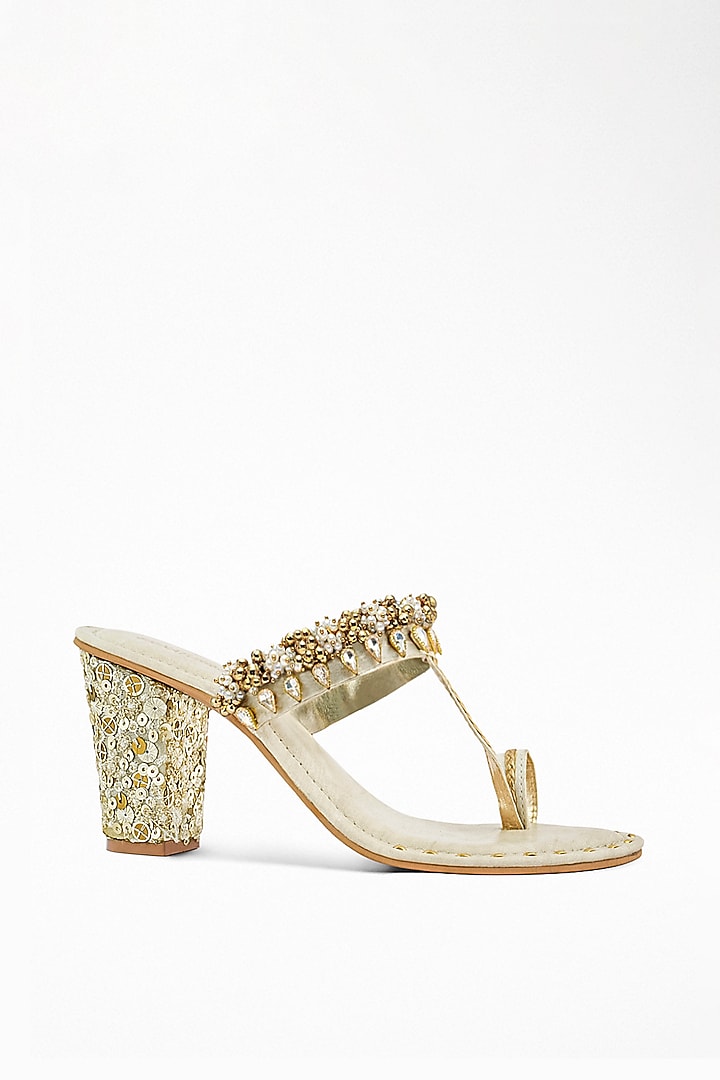 White Anti-Slippery Rubber Embroidered Block Heels by Signature Sole at Pernia's Pop Up Shop