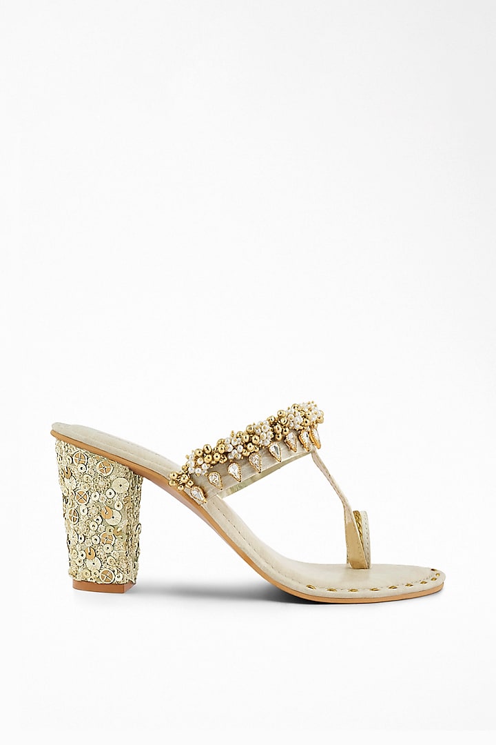 White Anti-Slippery Rubber Embroidered Block Heels by Signature Sole at Pernia's Pop Up Shop