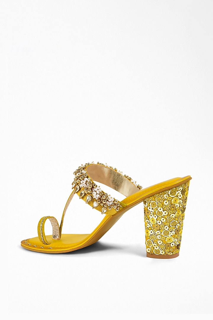 Yellow Anti-Slippery Rubber Embroidered Block Heels by Signature Sole at Pernia's Pop Up Shop