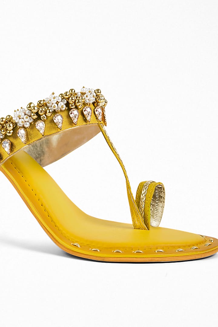 Yellow Anti-Slippery Rubber Embroidered Block Heels by Signature Sole at Pernia's Pop Up Shop