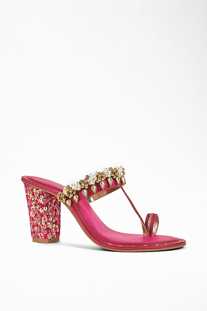 Pink Anti-Slippery Rubber Embroidered Block Heels by Signature Sole at Pernia's Pop Up Shop