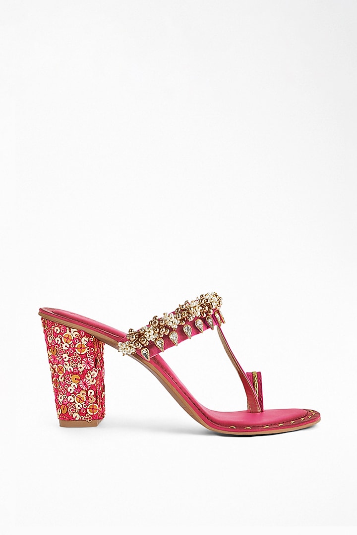 Pink Anti-Slippery Rubber Embroidered Block Heels by Signature Sole at Pernia's Pop Up Shop