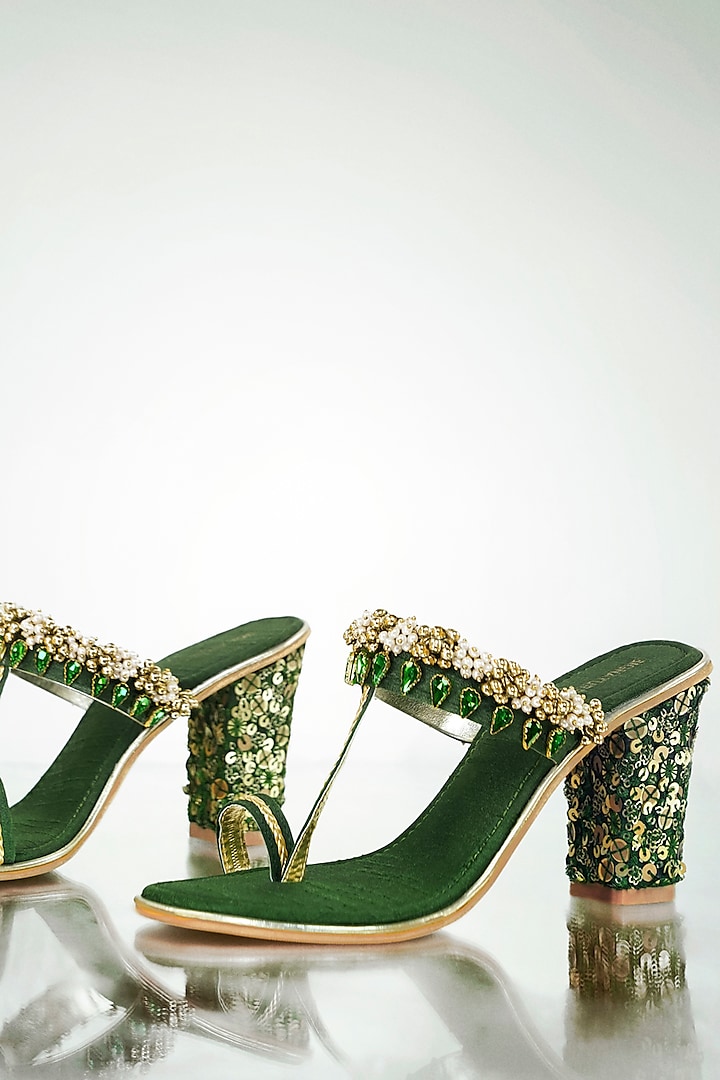 Green Anti-Slippery Rubber Embroidered Block Heels by Signature Sole