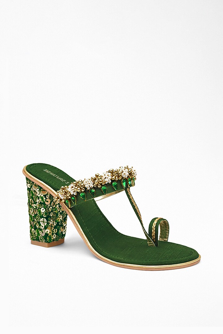 Green Anti-Slippery Rubber Embroidered Block Heels by Signature Sole at Pernia's Pop Up Shop