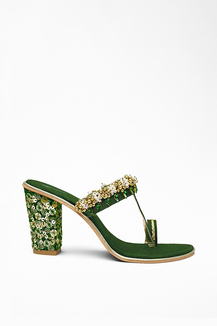 Green Anti-Slippery Rubber Embroidered Block Heels by Signature Sole at Pernia's Pop Up Shop