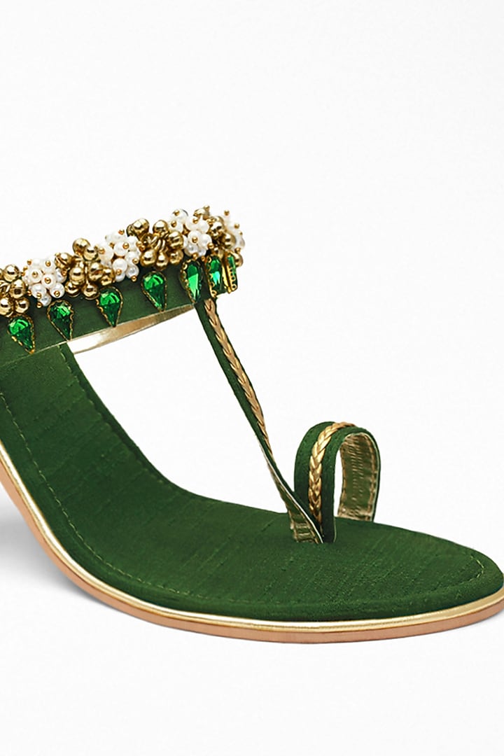 Green Anti-Slippery Rubber Embroidered Block Heels by Signature Sole at Pernia's Pop Up Shop