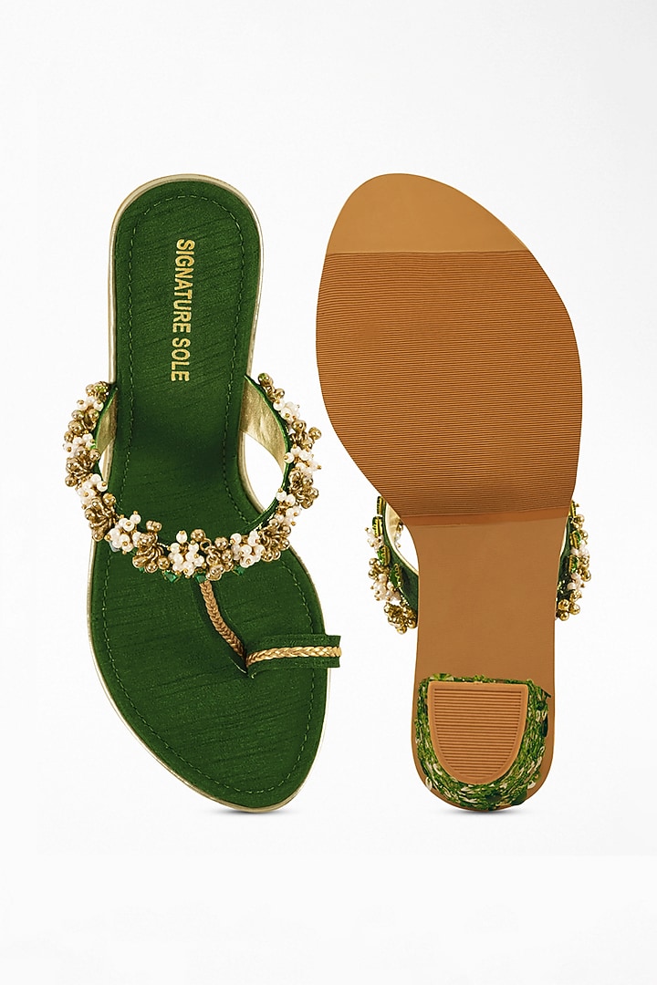 Green Anti-Slippery Rubber Embroidered Block Heels by Signature Sole at Pernia's Pop Up Shop