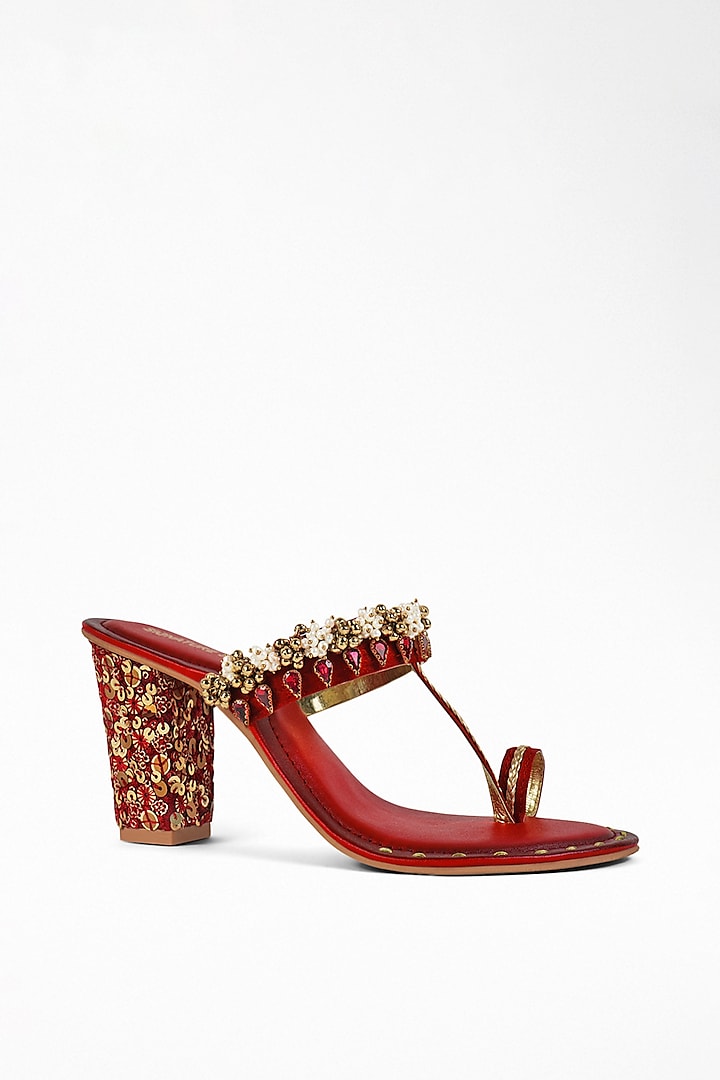 Red Anti-Slippery Rubber Embroidered Block Heels by Signature Sole at Pernia's Pop Up Shop