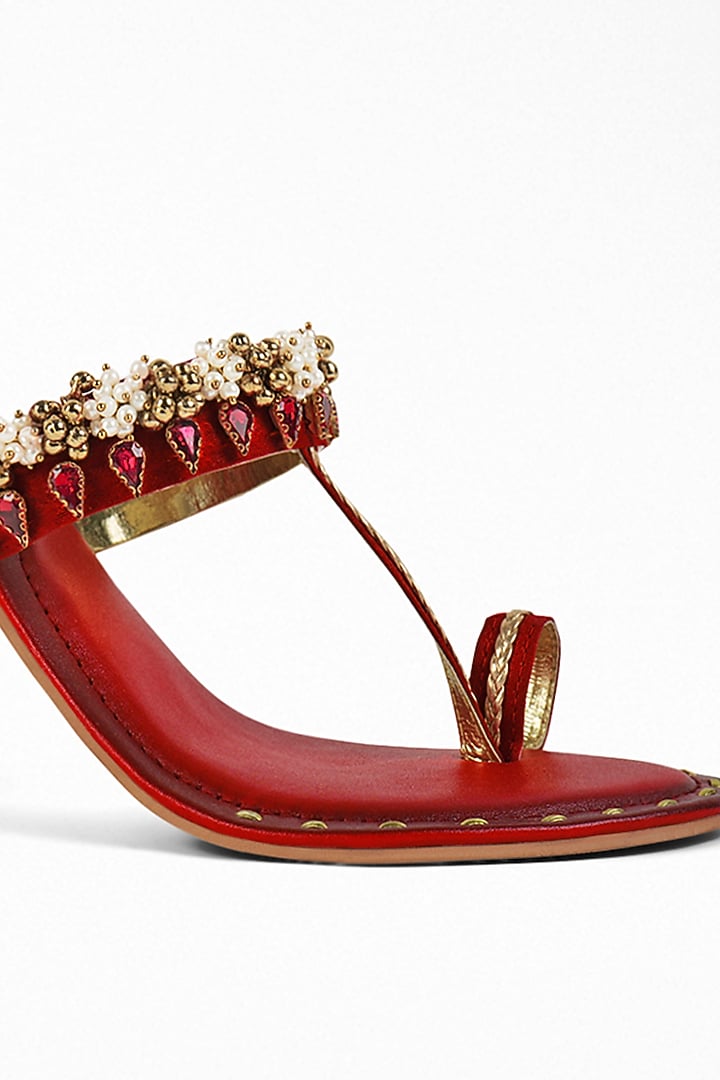 Red Anti-Slippery Rubber Embroidered Block Heels by Signature Sole at Pernia's Pop Up Shop