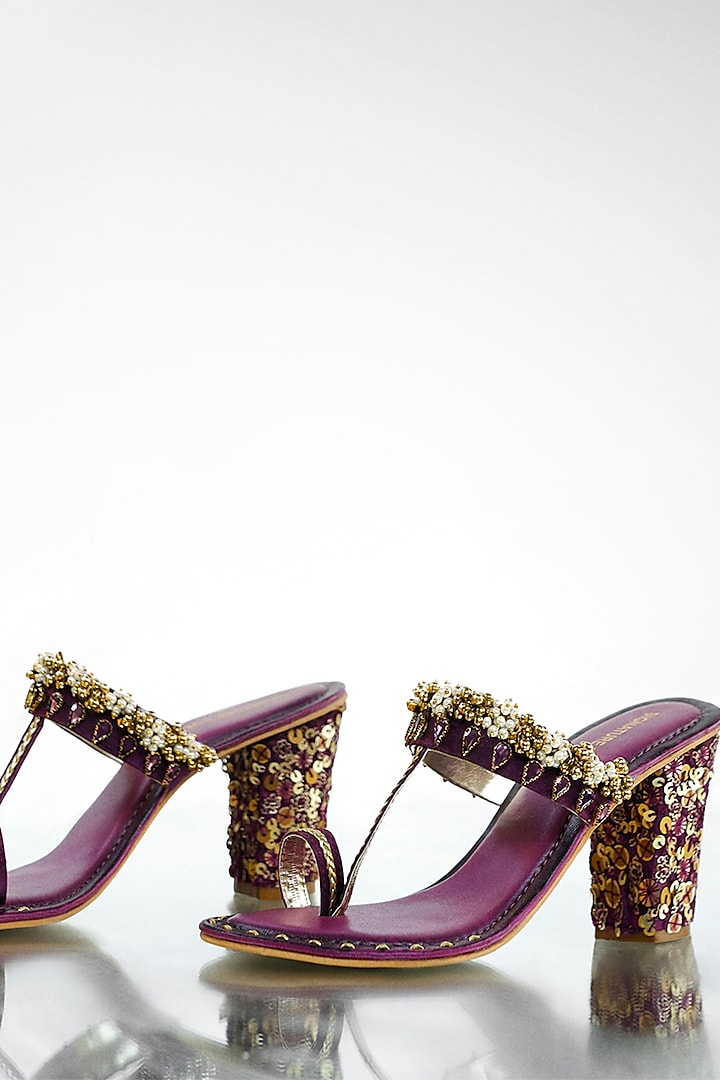 Purple Anti-Slippery Rubber Embroidered Block Heels by Signature Sole