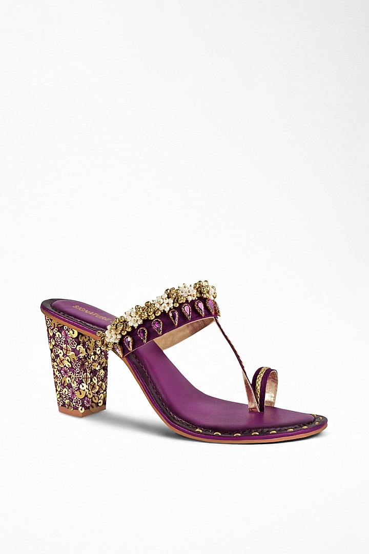 Purple Anti-Slippery Rubber Embroidered Block Heels by Signature Sole at Pernia's Pop Up Shop