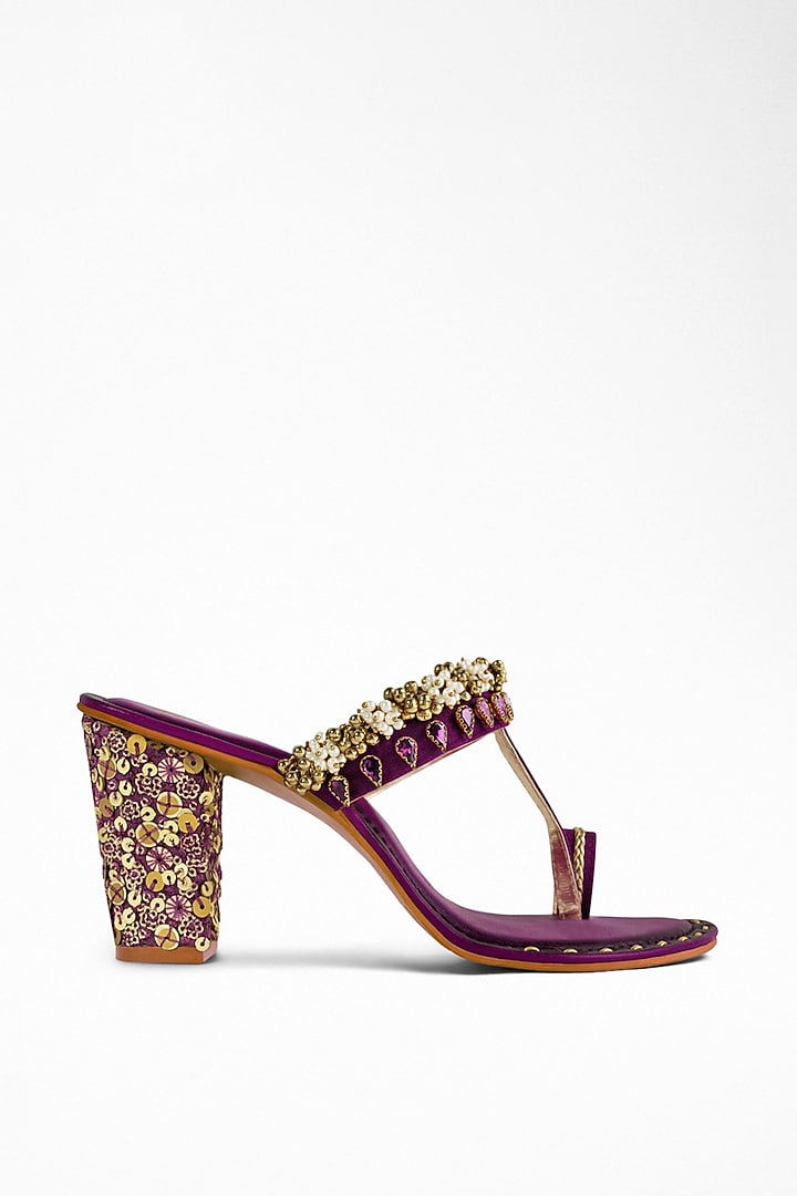 Purple Anti-Slippery Rubber Embroidered Block Heels by Signature Sole at Pernia's Pop Up Shop
