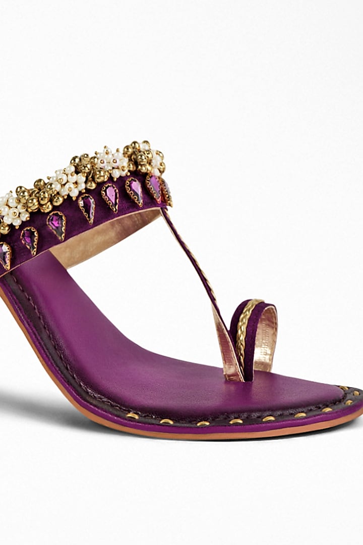 Purple Anti-Slippery Rubber Embroidered Block Heels by Signature Sole at Pernia's Pop Up Shop