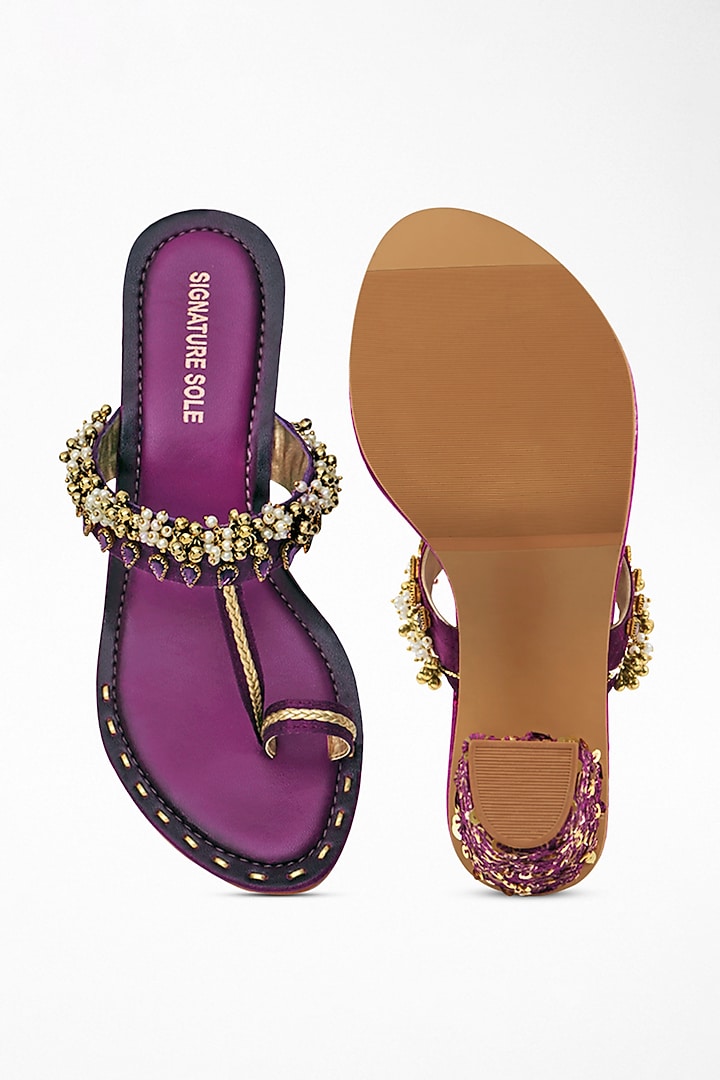Purple Anti-Slippery Rubber Embroidered Block Heels by Signature Sole at Pernia's Pop Up Shop