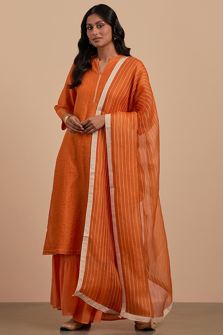 Tangerine Cotton Sharara Set by Smriti Gupta