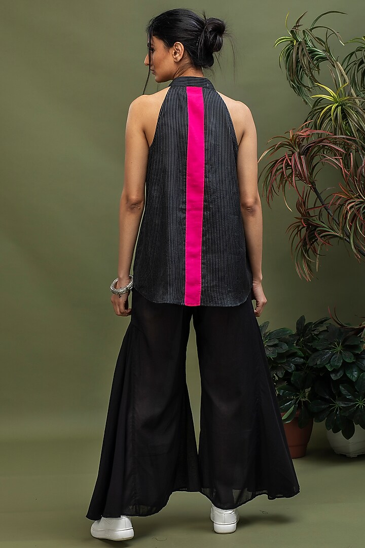 Black Handwoven Stripes Top by Smriti Gupta at Pernia's Pop Up Shop