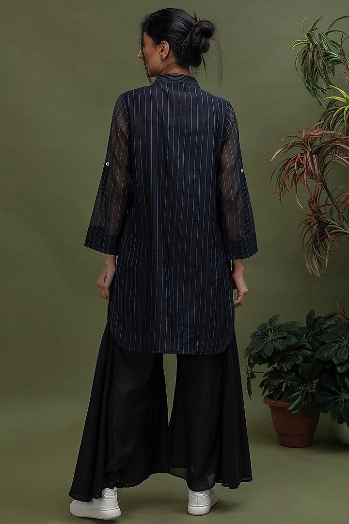 Black Handwoven Stripes Kurta by Smriti Gupta at Pernia's Pop Up Shop
