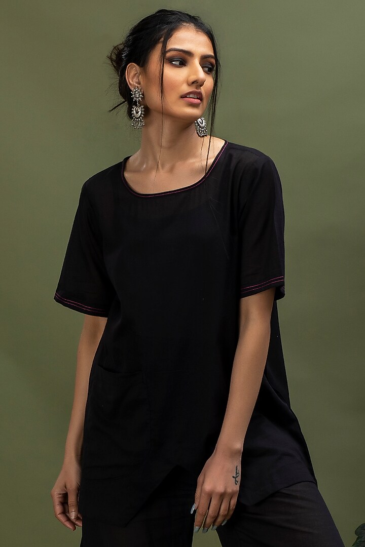 Black Asymmetrical Long Top by Smriti Gupta at Pernia's Pop Up Shop