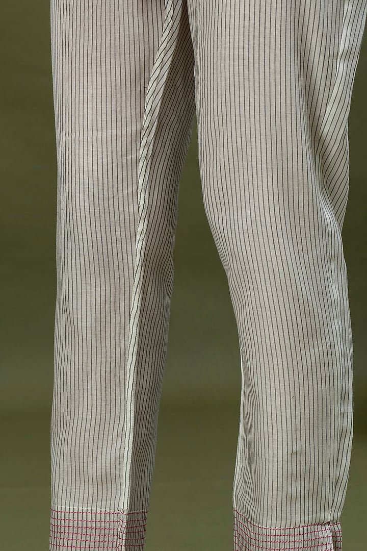 White Handwoven Stripes Pants by Smriti Gupta at Pernia's Pop Up Shop