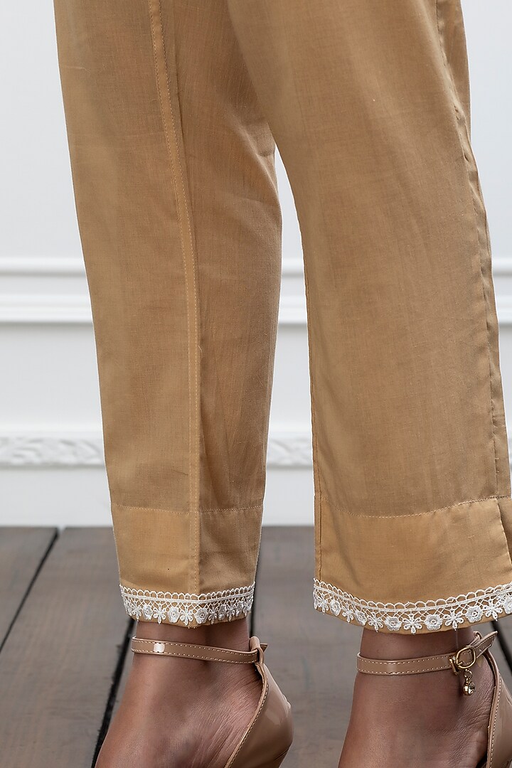 Beige Cotton Tie-Up Pants by Smriti Gupta at Pernia's Pop Up Shop