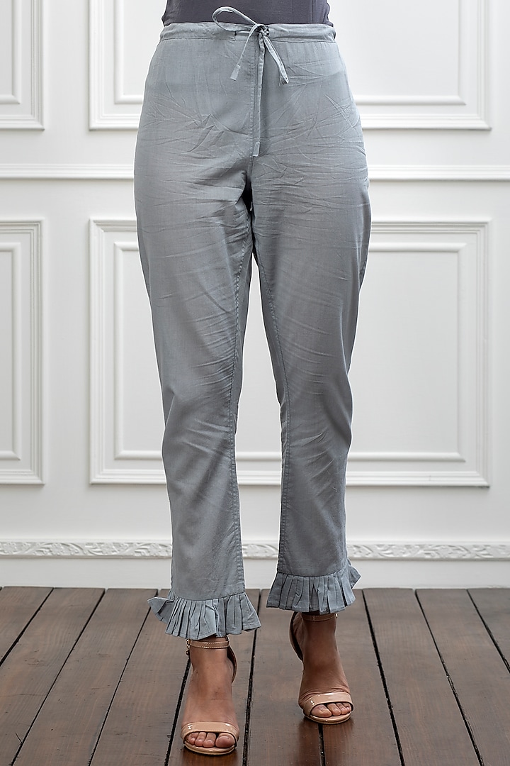 Grey Tie-Up Cotton Pants by Smriti Gupta