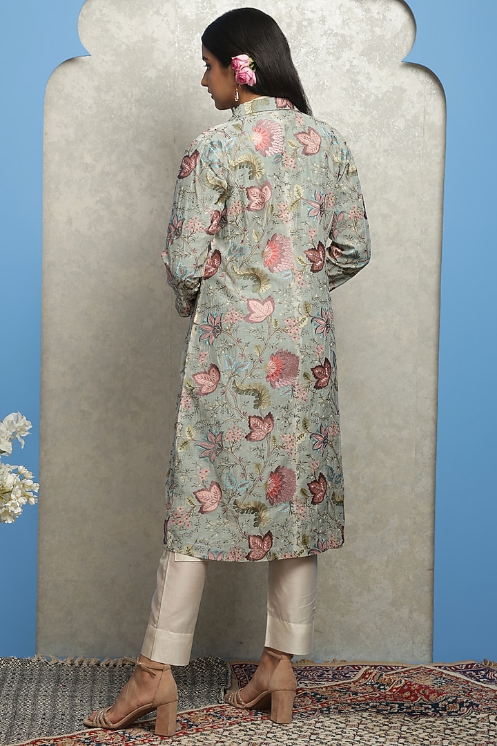 Multi-Colored Chanderi Floral Embroidered Jacket by Smriti Gupta at Pernia's Pop Up Shop