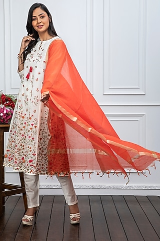 Multi-Colored Embroidered Kalidar Kurta Set by Smriti Gupta
