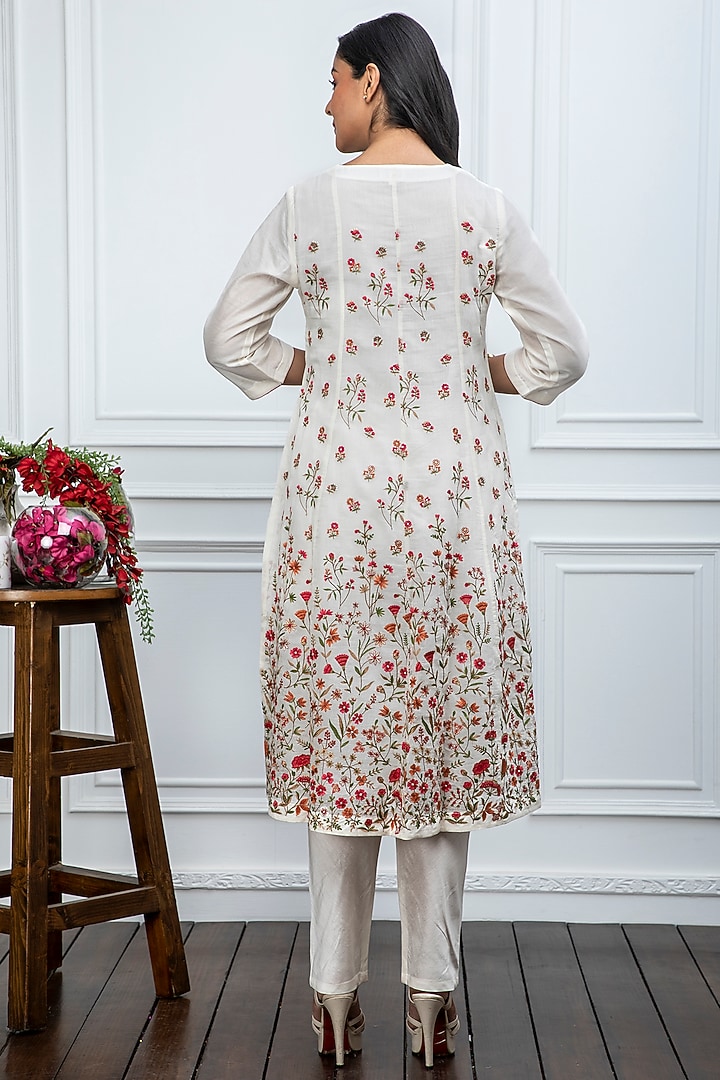 Multi-Colored Embroidered Kalidar Kurta Set by Smriti Gupta at Pernia's Pop Up Shop