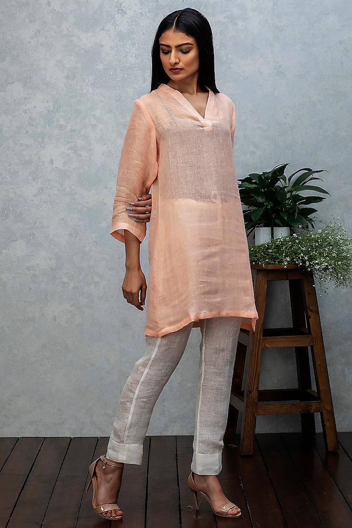 Peach Linen Tunic Set by Smriti Gupta