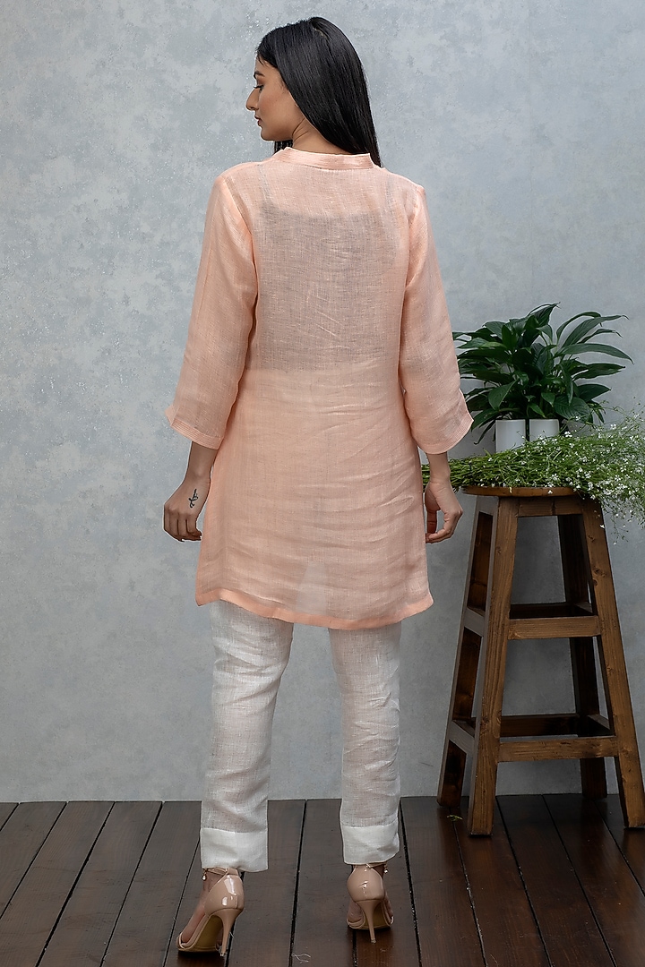 Peach Linen Tunic Set by Smriti Gupta at Pernia's Pop Up Shop