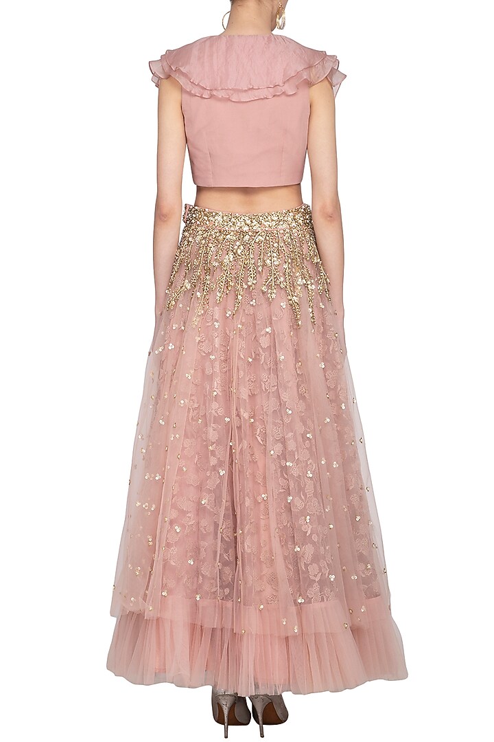 Blush pink embroidered Wedding Lehenga skirt with top by Sanya Gulati at Pernia's Pop Up Shop