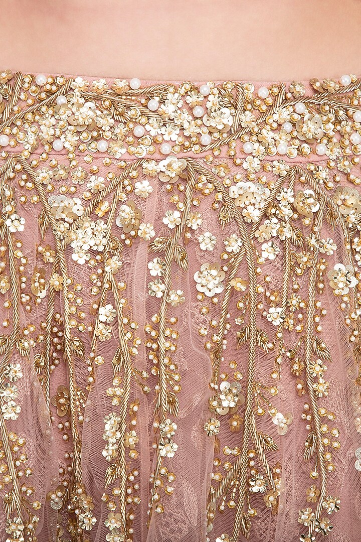 Blush pink embroidered Wedding Lehenga skirt with top by Sanya Gulati at Pernia's Pop Up Shop