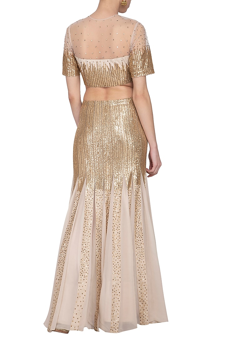 Beige embroidered Wedding Lehenga set by Sanya Gulati at Pernia's Pop Up Shop