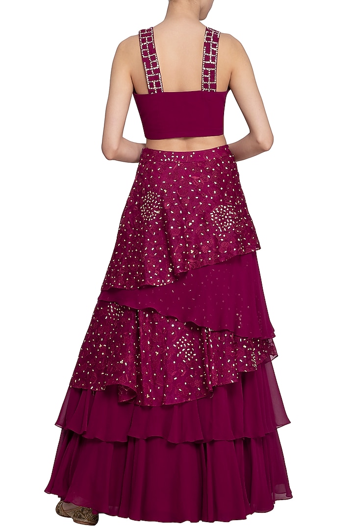 Wine embroidered Wedding Lehenga set by Sanya Gulati at Pernia's Pop Up Shop