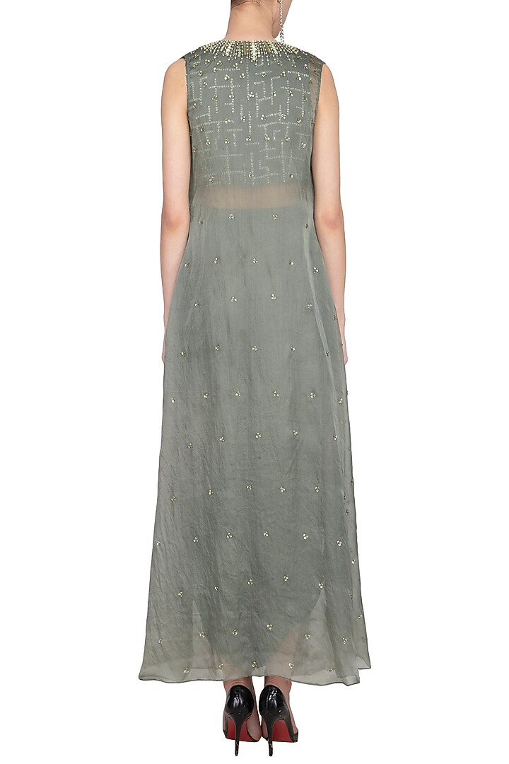 Green embroidered crop top with pants and cape by Sanya Gulati at Pernia's Pop Up Shop
