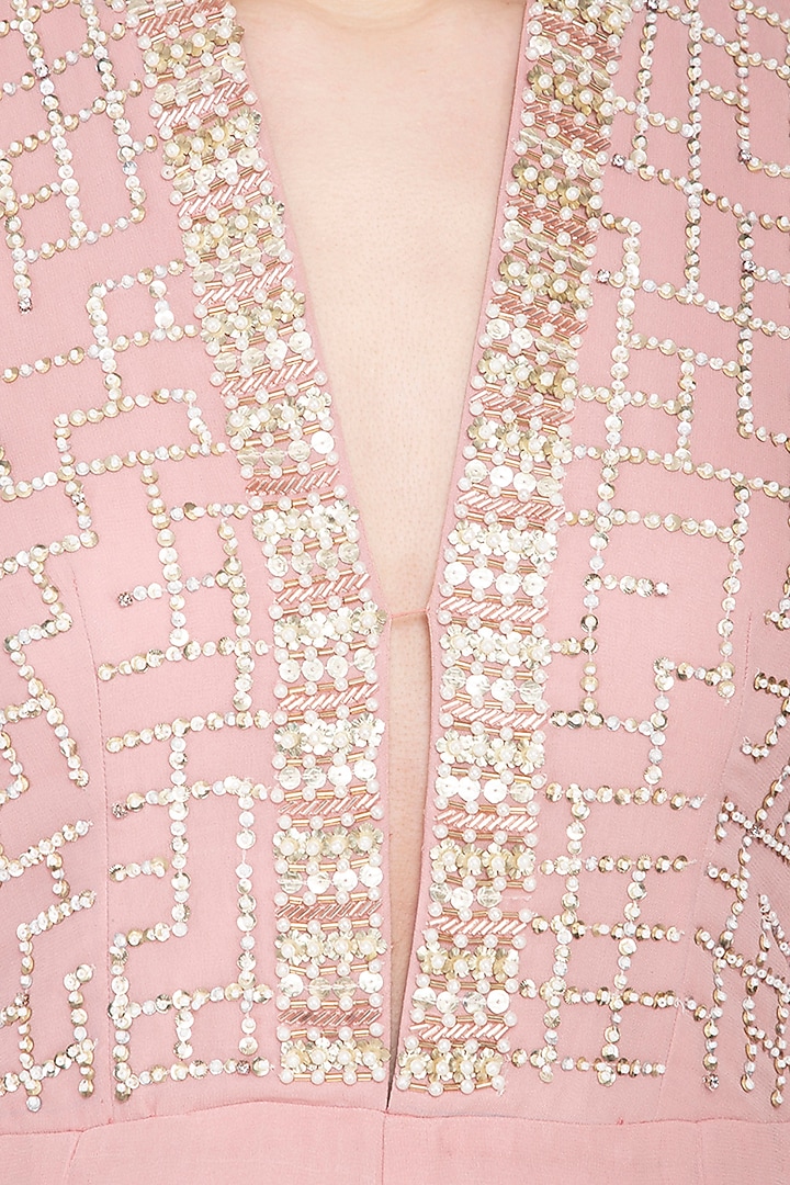 Blush pink embroidered sequins jumpsuit by Sanya Gulati at Pernia's Pop Up Shop