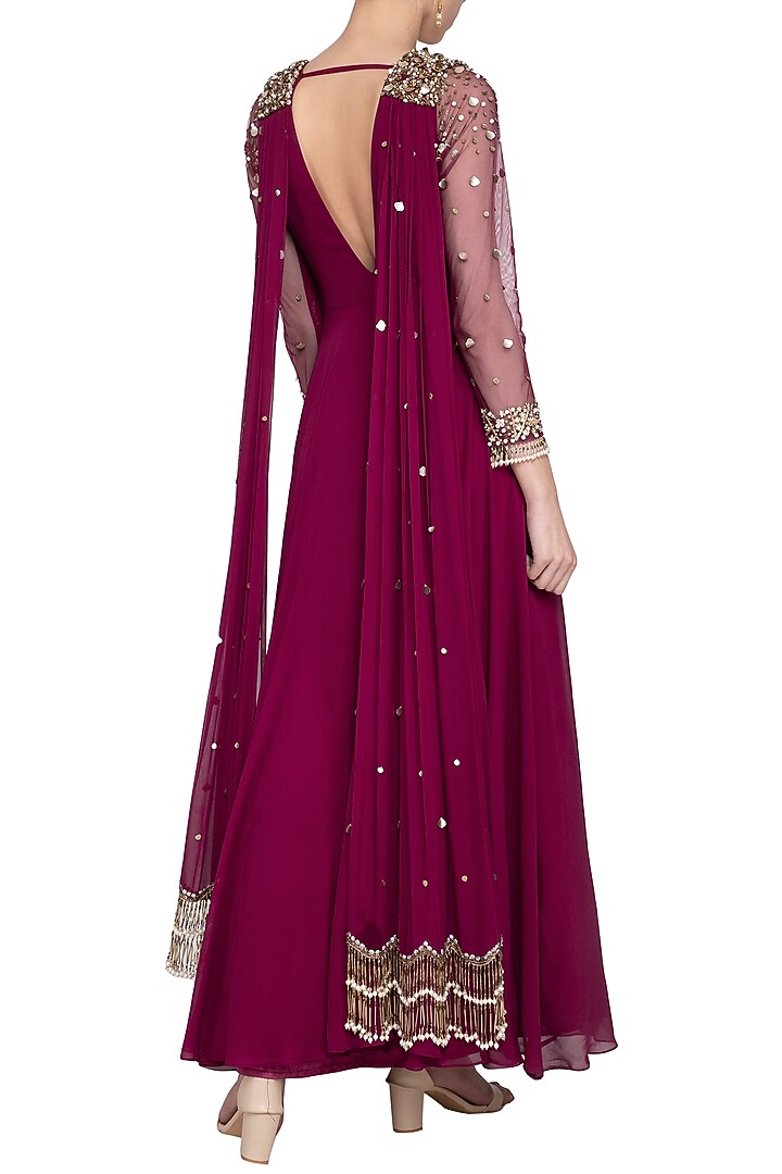 Wine embroidered Wedding Anarkali gown by Sanya Gulati at Pernia's Pop Up Shop